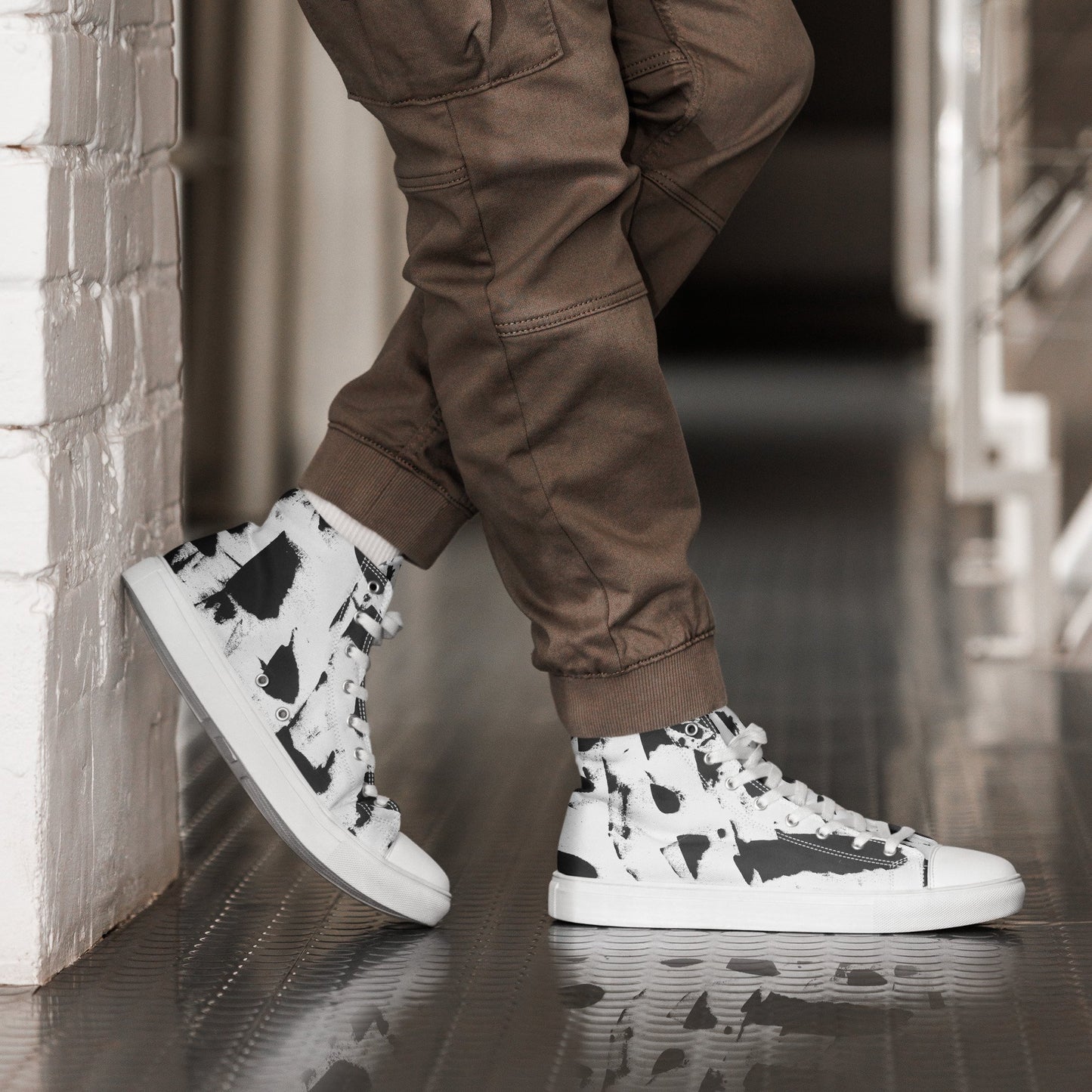White High Top Shoes Men's- Barrier Strokes